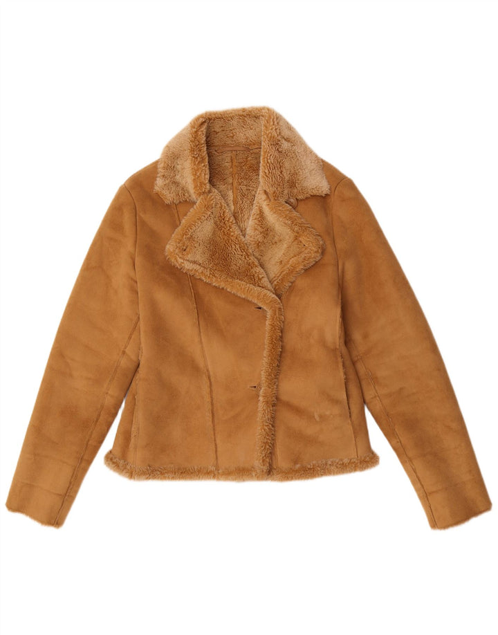 Vintage mujer Sherpa chaqueta Reino Unido 12 acrílico beige medio