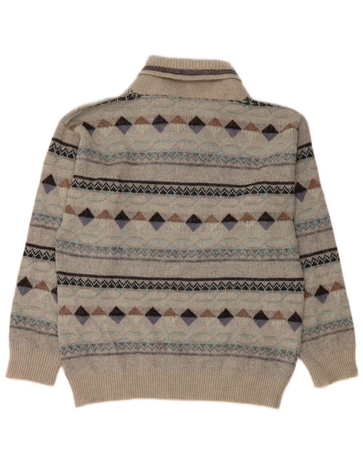 Vintage hombres chal cuello jersey suéter IT 50 gris medio Argyle/Diamante