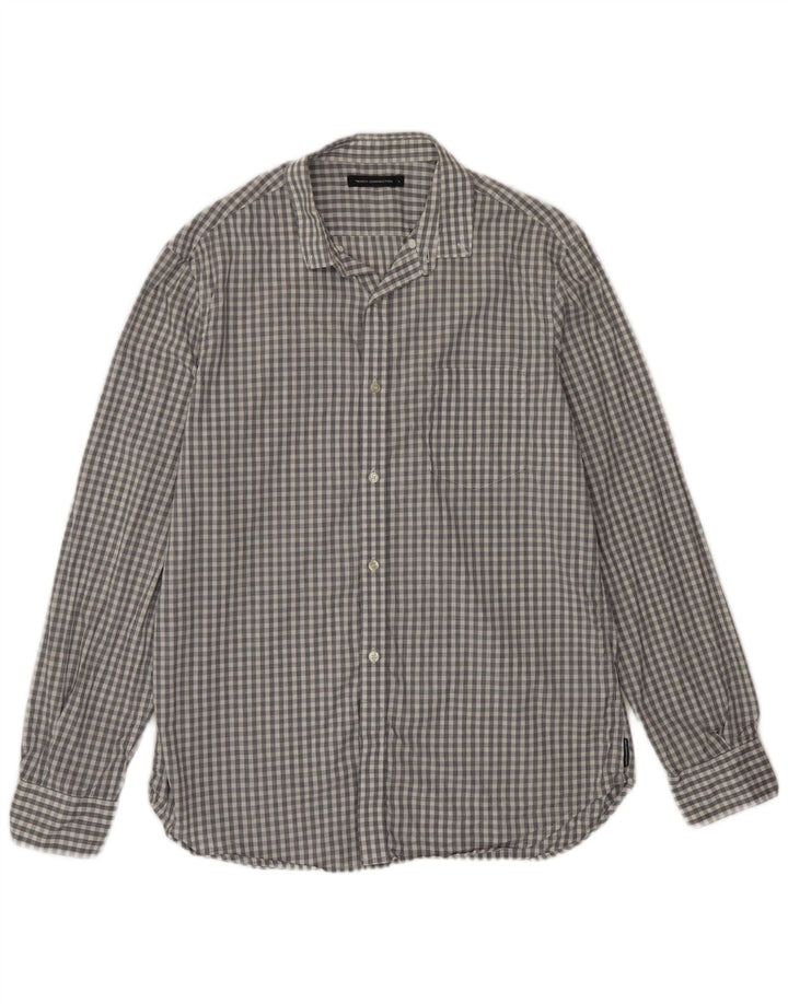 Camisa para hombre French Connection de algodón a cuadros gris grande
