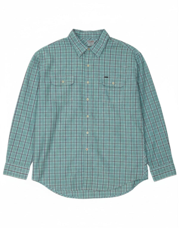 IZOD Mens Big & Tall Shirt 2XL Blue Check Cotton
