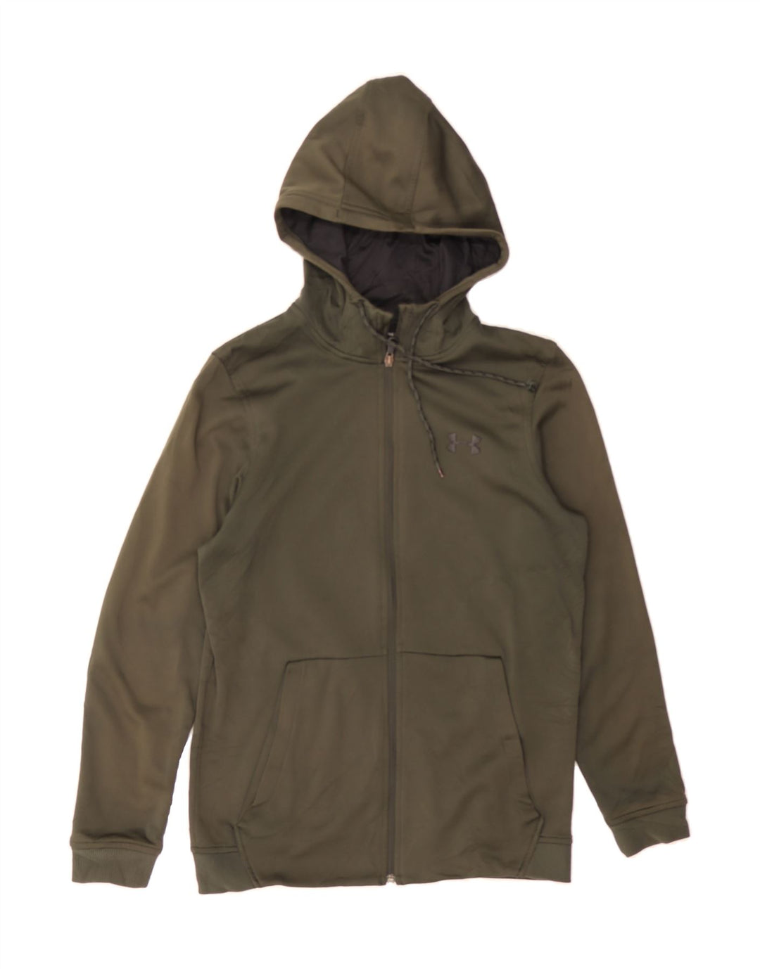 UNDER ARMOUR Mens Zip Hoodie Sweater Small Khaki Polyester Vintage Under Armour and Second-Hand Under Armour from Messina Hembry 