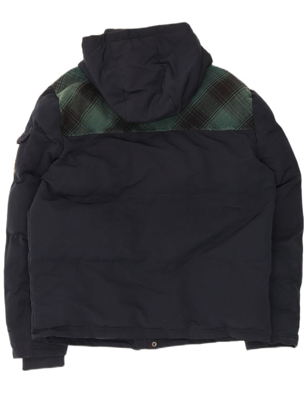 Superdry Chaqueta de esquí con capucha para hombre UK 42 XL Poliéster a cuadros azul marino