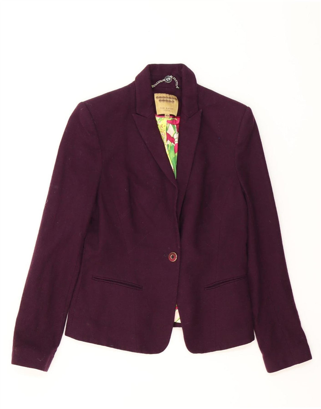 Ted Baker Chaqueta tipo blazer con 1 botón para mujer, talla 3, lana morada mediana