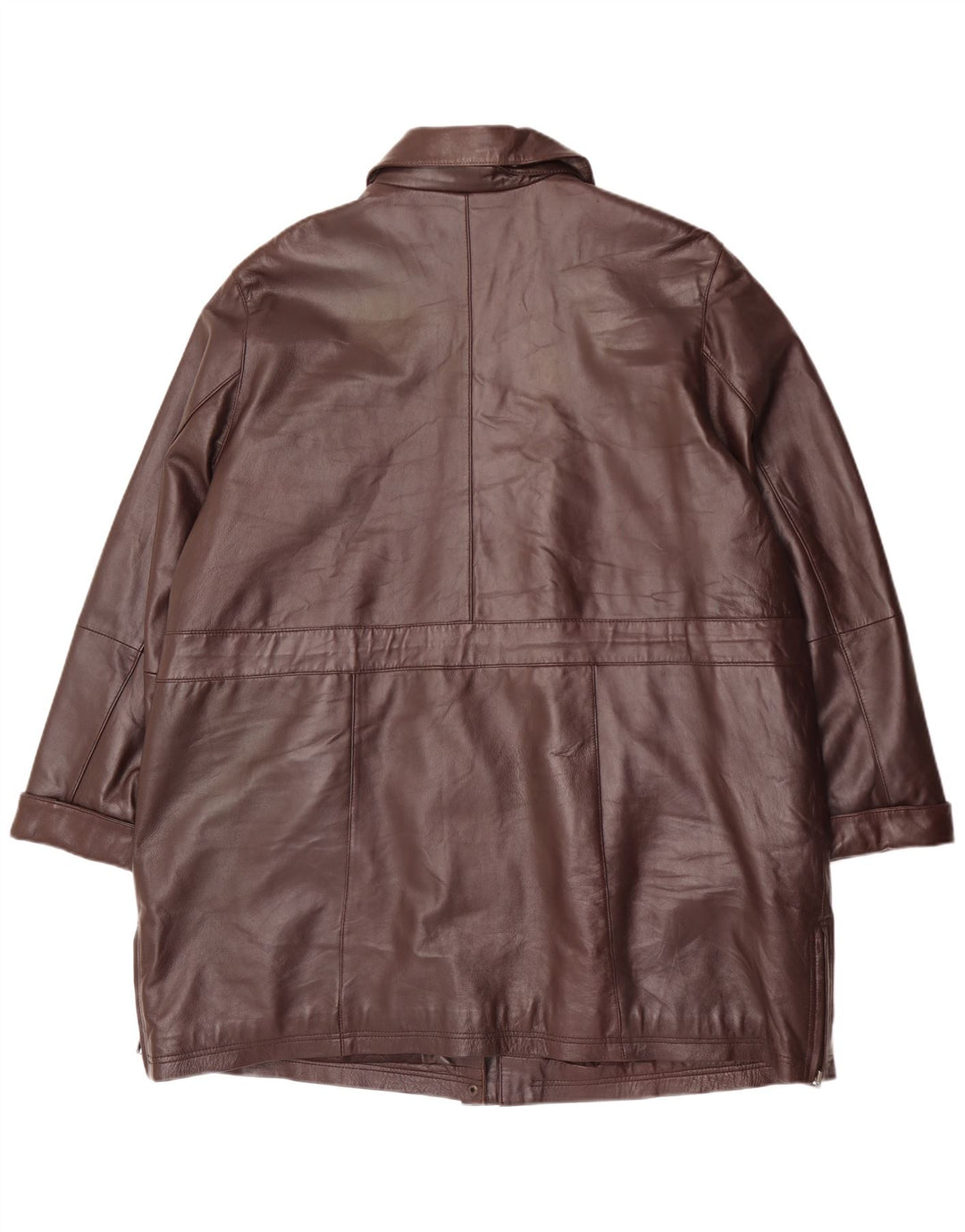 Vintage mujer cuero abrigo Reino Unido 20 2XL cuero marrón