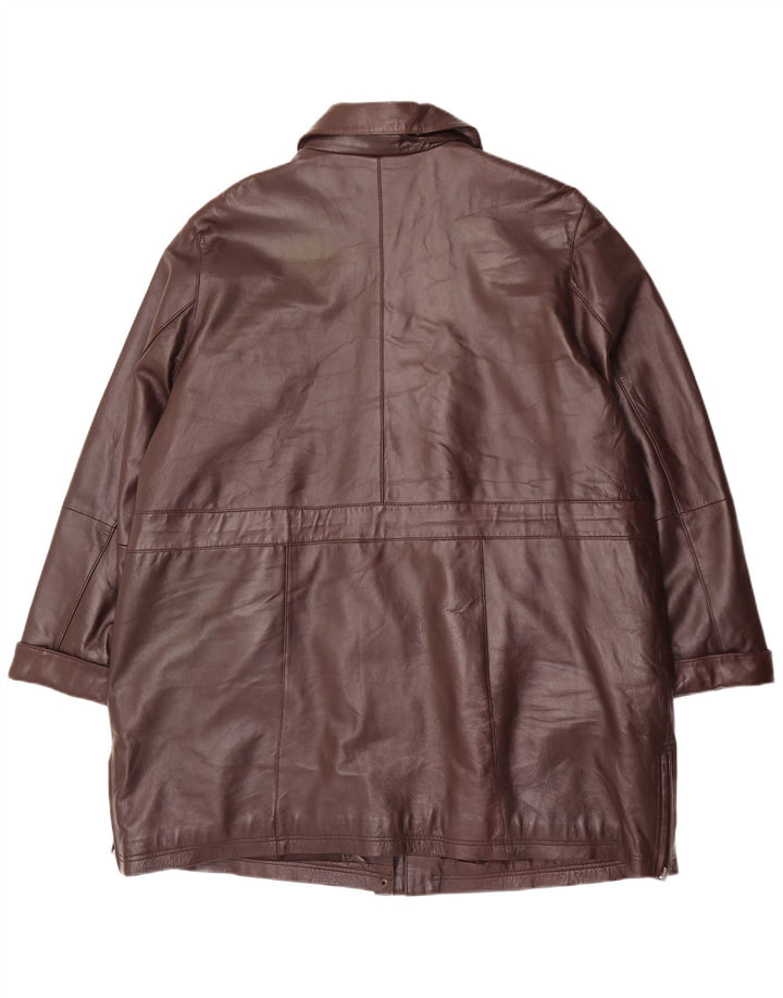 Vintage mujer cuero abrigo Reino Unido 20 2XL cuero marrón
