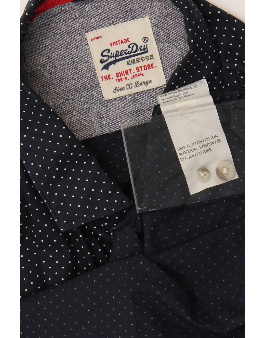 Camisa Superdry Hombre XL Algodón De Lunares Azul Marino