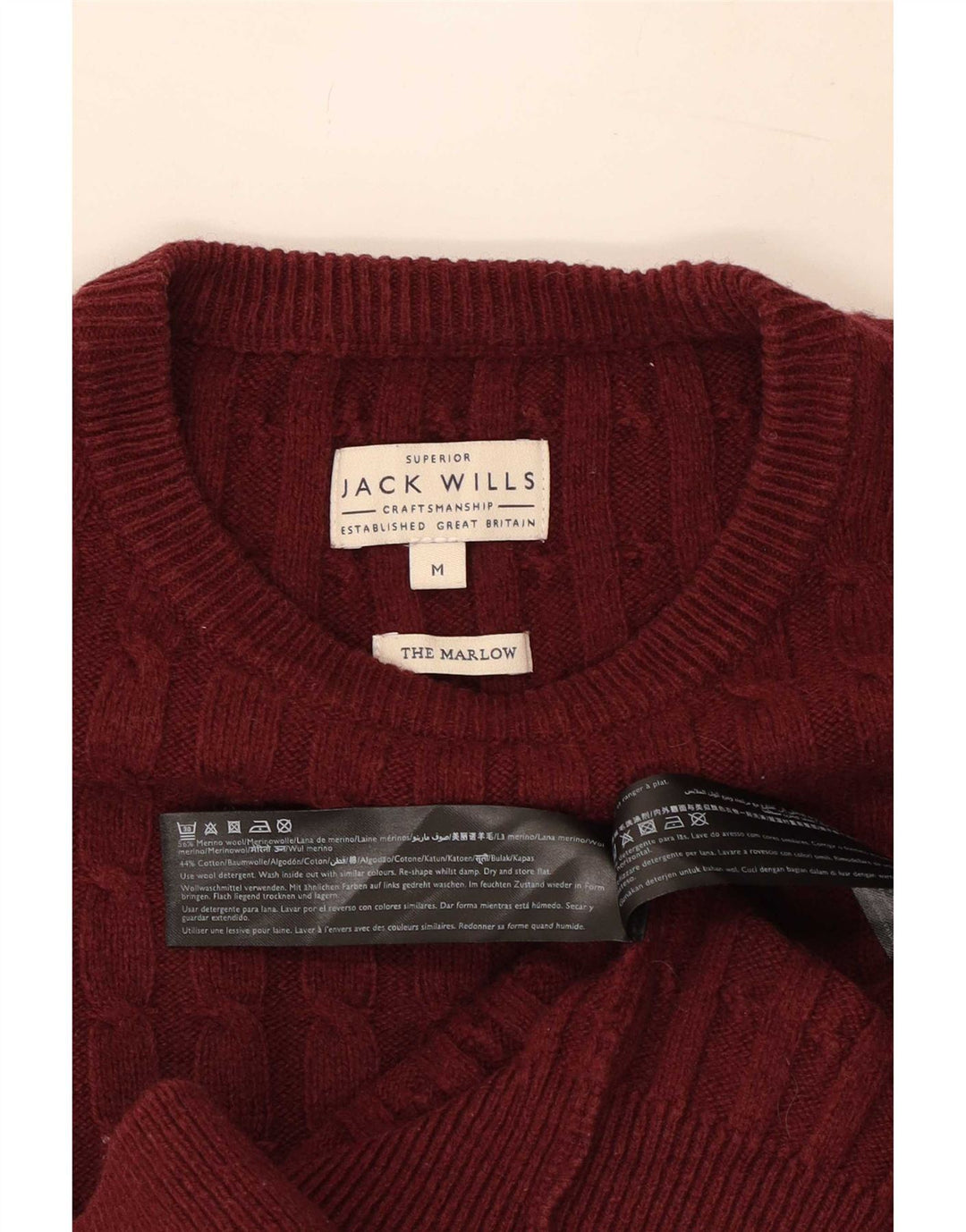 Jack Wills Jersey De Cuello Redondo Para Hombre De Lana Burdeos Medio