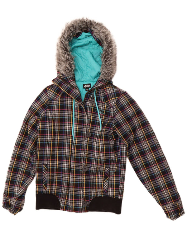 VANS Chaqueta bomber con capucha para mujer UK 10 Small Grey Check Cotton