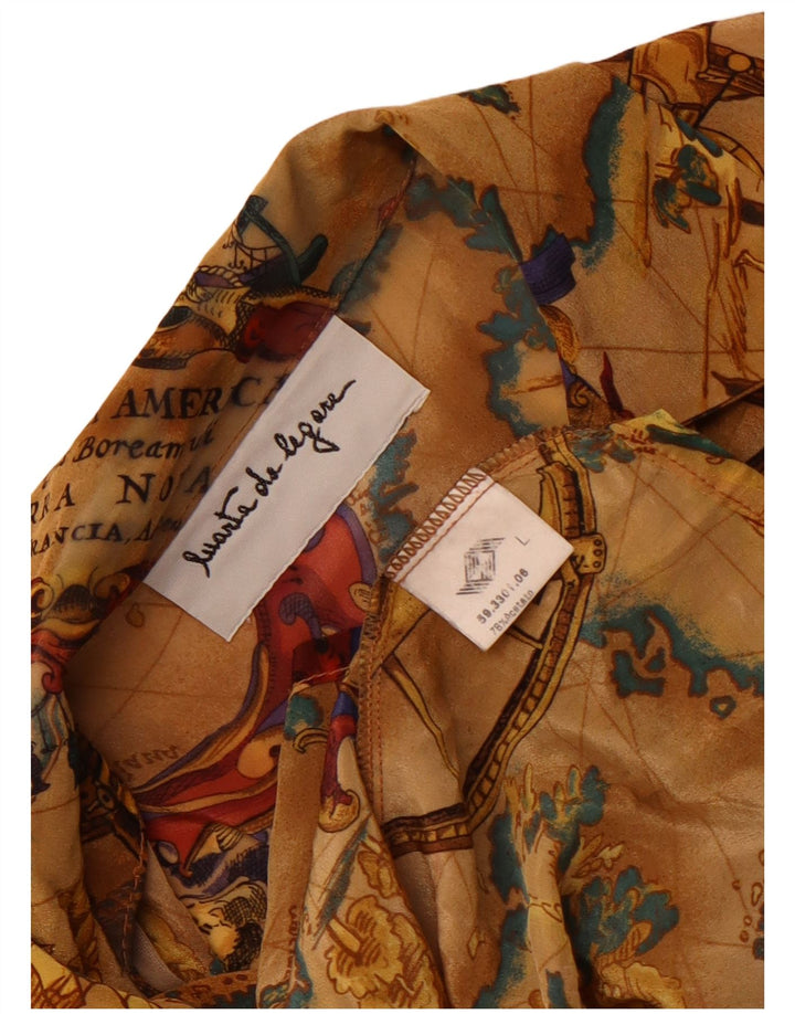 Vintage mujer gráfico camisa de gran tamaño blusa Reino Unido 16 acetato beige grande