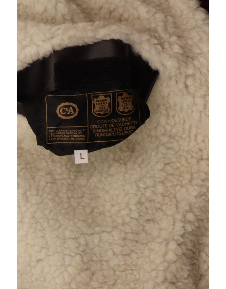 C&A Chaqueta de ante Sherpa para hombre Reino Unido 40 Grande Cuero Fair Isle rojo