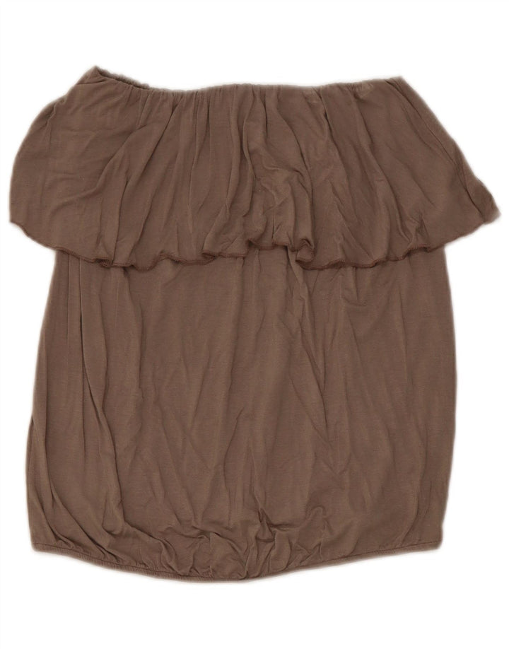Benetton Top Corto Con Hombros Descubiertos Mujer UK 42 Viscosa Gris Medio