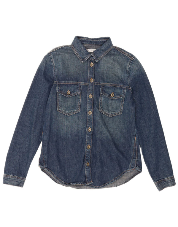 Zara Mujer Camisa Vaquera UK 10 Small Azul Algodón
