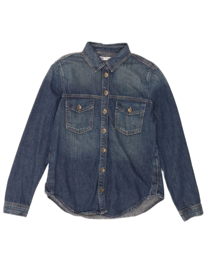 Zara Mujer Camisa Vaquera UK 10 Small Azul Algodón