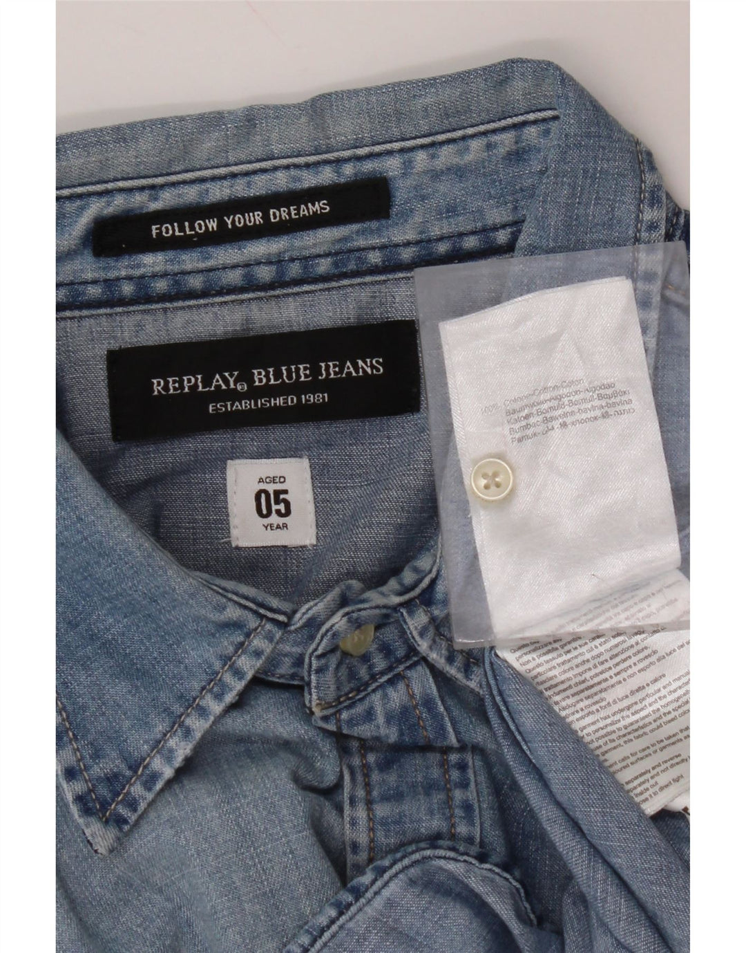 REPLAY Camisa vaquera para hombre de algodón azul grande