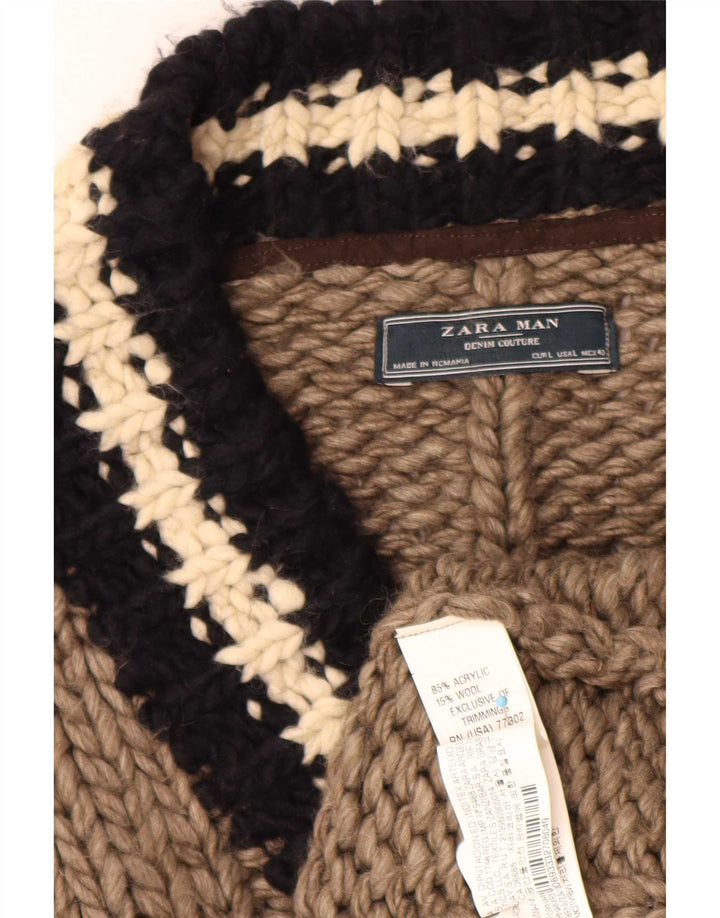 Zara Hombre Jersey Con Cuello En V Jersey Grande Acrílico A Rayas Marrón