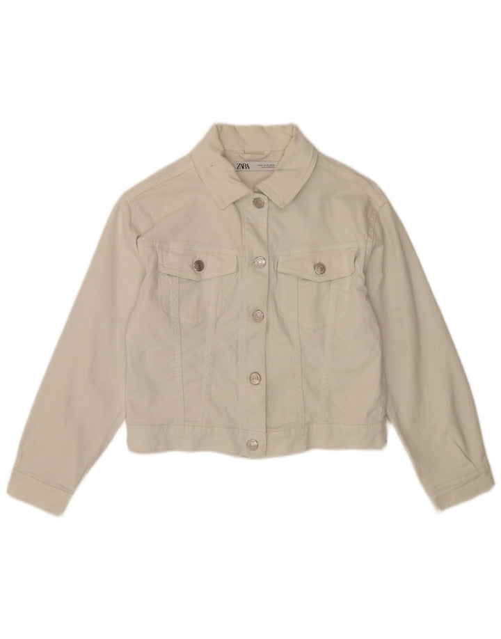 Zara Mujer Crop Denim Chaqueta UK 6 XS Algodón Blanco