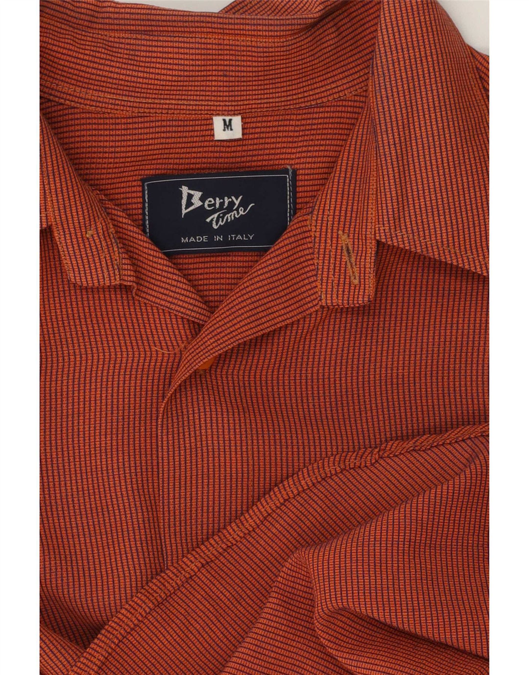 Vintage hombres camisa de manga corta medio naranja Gingham