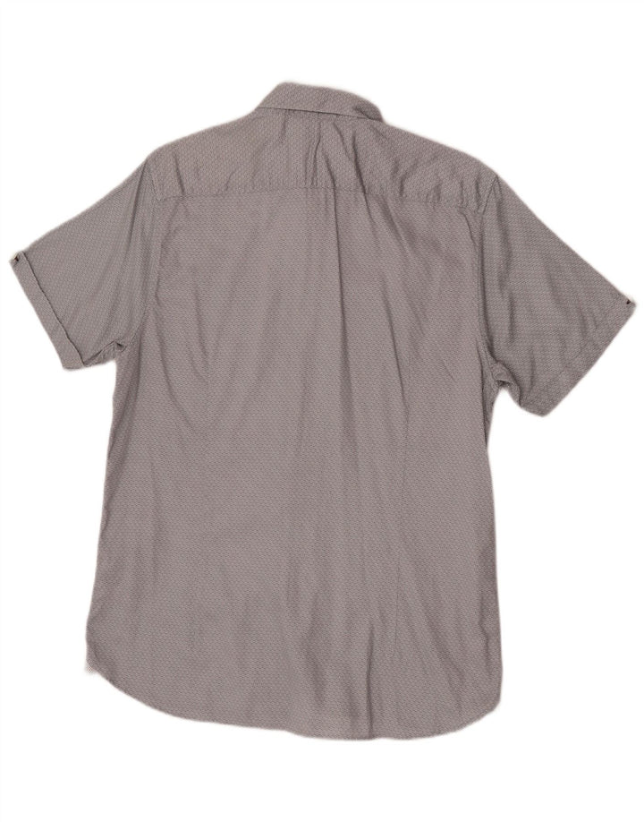Ted Baker Camisa de manga corta para hombre Talla 4 Grande Gris Algodón geométrico