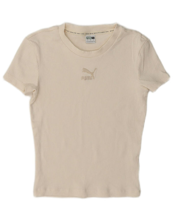 Puma Mujer Crop Graphic Camiseta Top UK 10 Small Off White