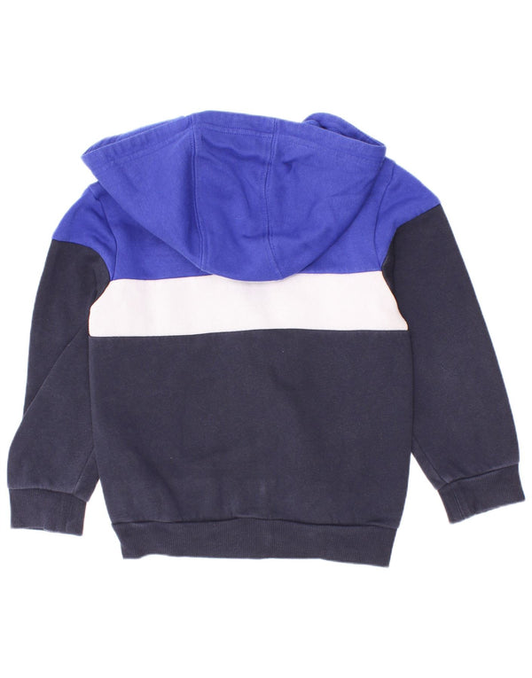 Adidas - Sudadera con capucha y cremallera para niños, 3-4 años, algodón azul marino con bloques de color