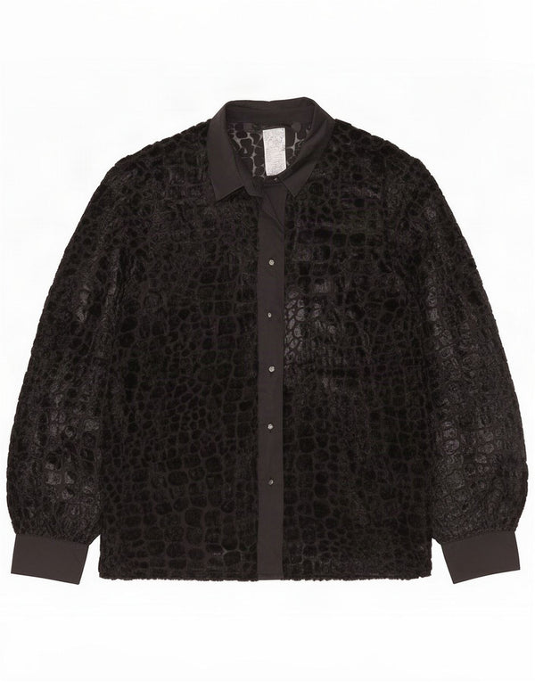 Blusa camisera de terciopelo vintage para mujer UK 46 Viscosa con estampado animal negro grande