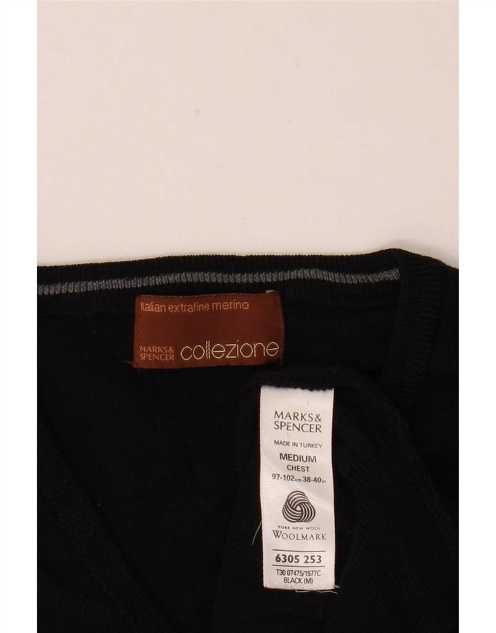 Marks & Spencer Chaleco para Hombre Camiseta sin Mangas Mediana Lana Merino Negra