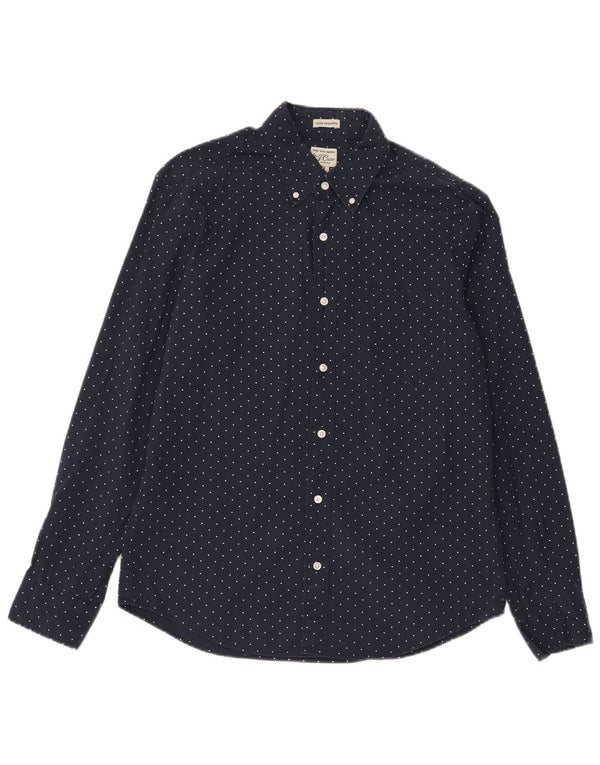 J. Crew Camisa ajustada para hombre de algodón con lunares en azul marino medio