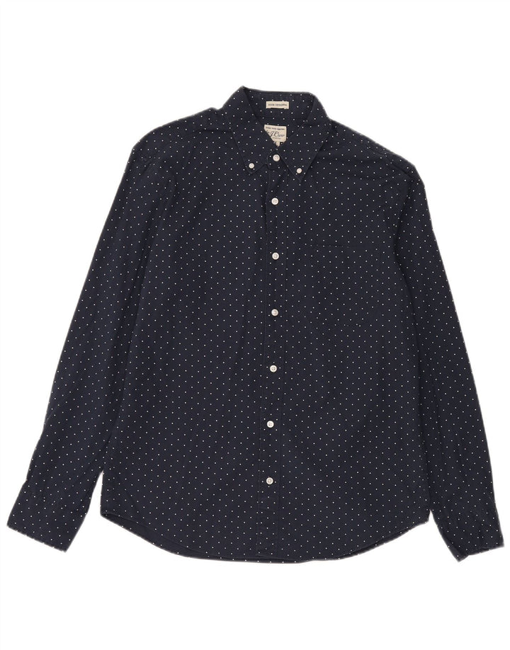J. Crew Camisa ajustada para hombre de algodón con lunares en azul marino medio