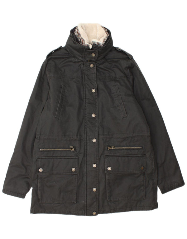 Chaqueta militar encerada con capucha para mujer Fat Face UK 44 Grande Negro