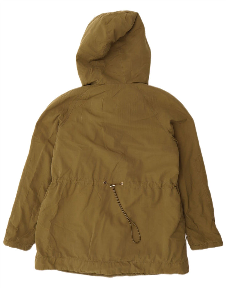 Zara Mujer Parka Con Capucha Chaqueta UK 6 XS Caqui Poliéster