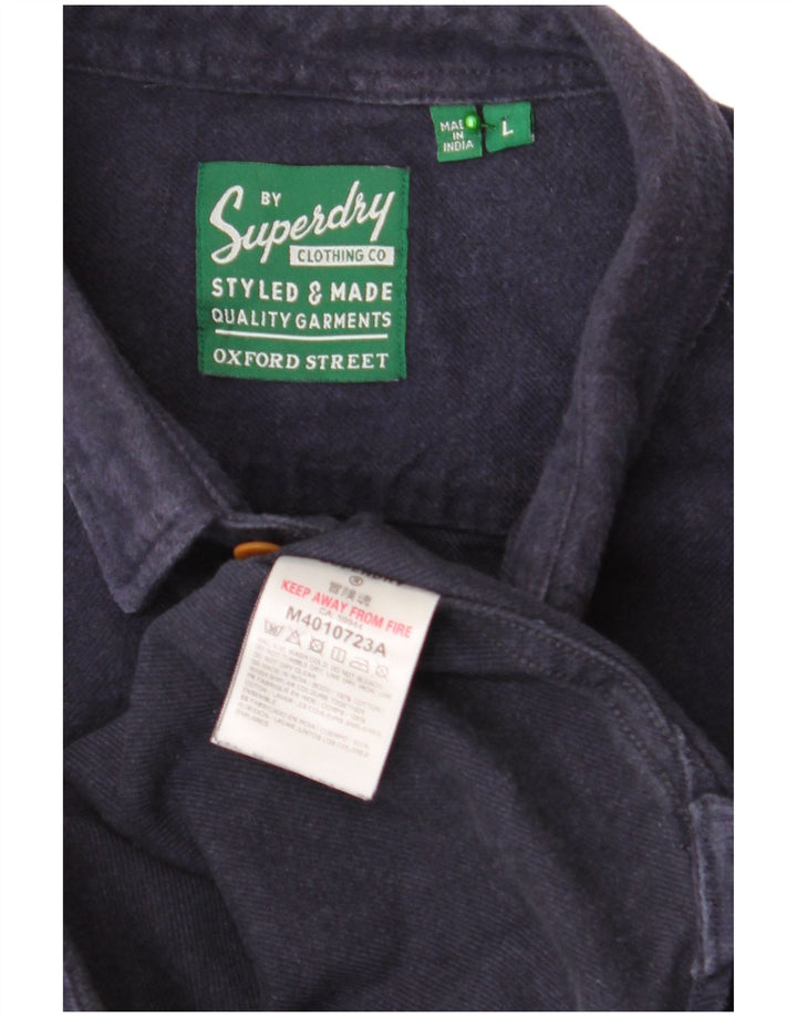 SUPERDRY Camisa de franela para hombre, talla grande, algodón azul marino