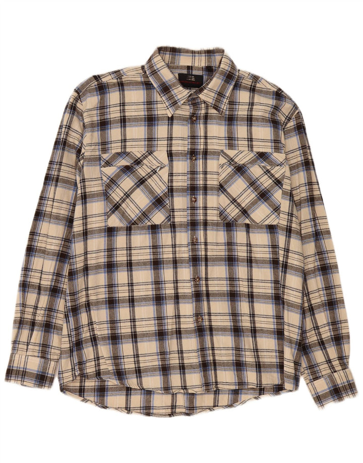 Camisa de franela para hombre de European Project, algodón a cuadros beige grande