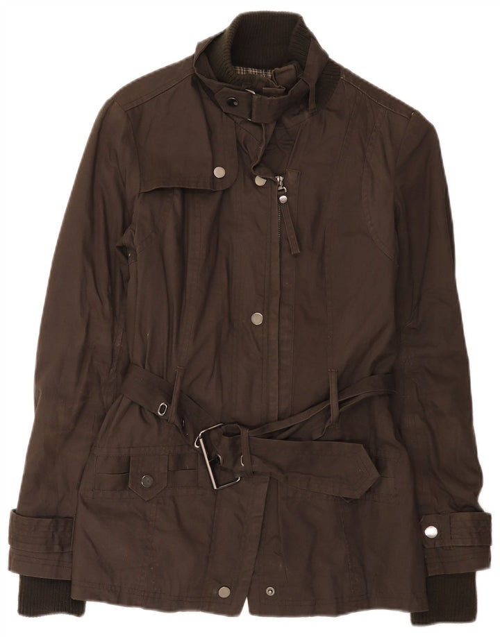 Zara Mujer Chaqueta Utilitaria UK 10 Small Algodón Marrón