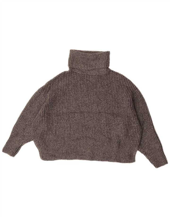 Zara Mujeres Crop Oversize Roll Neck Jumper Sweater UK 44 Gris Medio