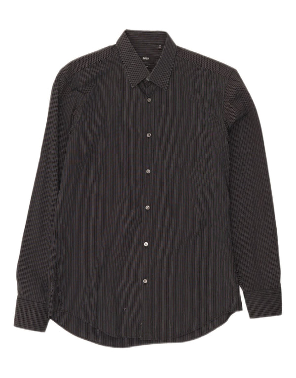 Hugo Boss Camisa Slim Fit para hombre Talla 39 15 1/2 Mediana Algodón a rayas negras