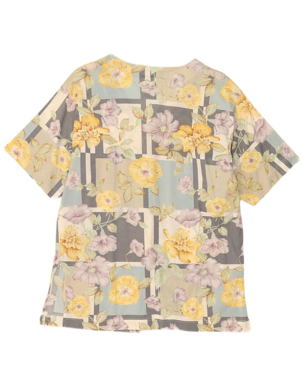 Vintage mujer manga corta camisa blusa IT 46 grande multicolor floral