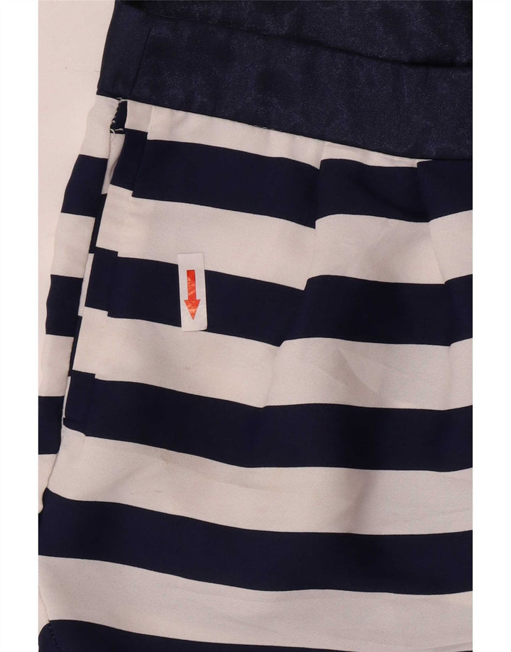 Zara Mujer Chino Shorts Small W26 Poliéster Rayas Azul Marino