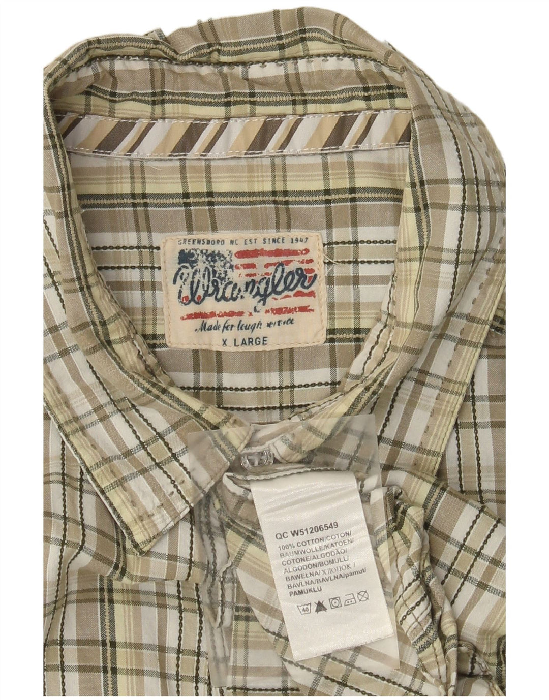 Wrangler Camisa De Manga Corta Hombre XL Algodón A Cuadros Beige