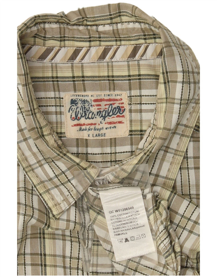 Wrangler Camisa De Manga Corta Hombre XL Algodón A Cuadros Beige