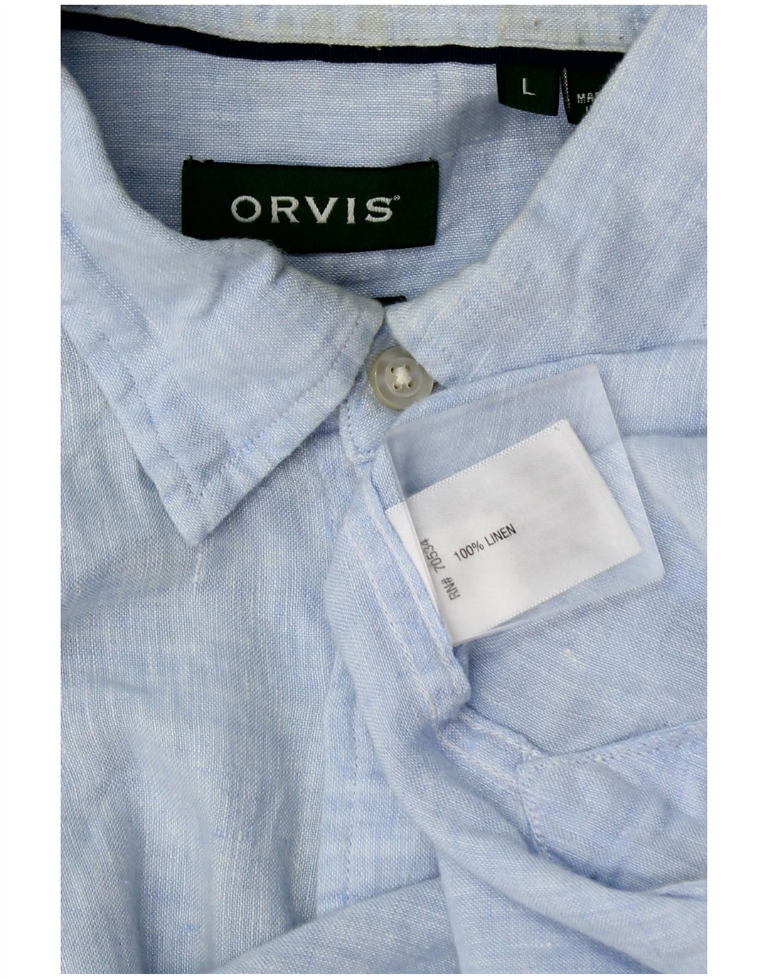 Camisa Orvis Manga Corta Hombre Lino Azul Grande
