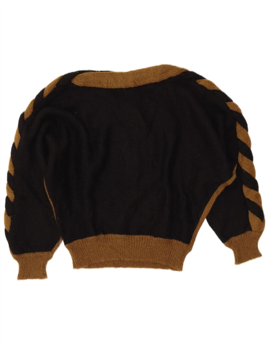 VINTAGE Mujer Barco Cuello Jersey Suéter Reino Unido 14 Medio Negro Colorblock