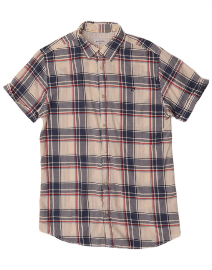 Jack & Jones Hombre Camisa De Manga Corta De Algodón A Cuadros Azul Grande