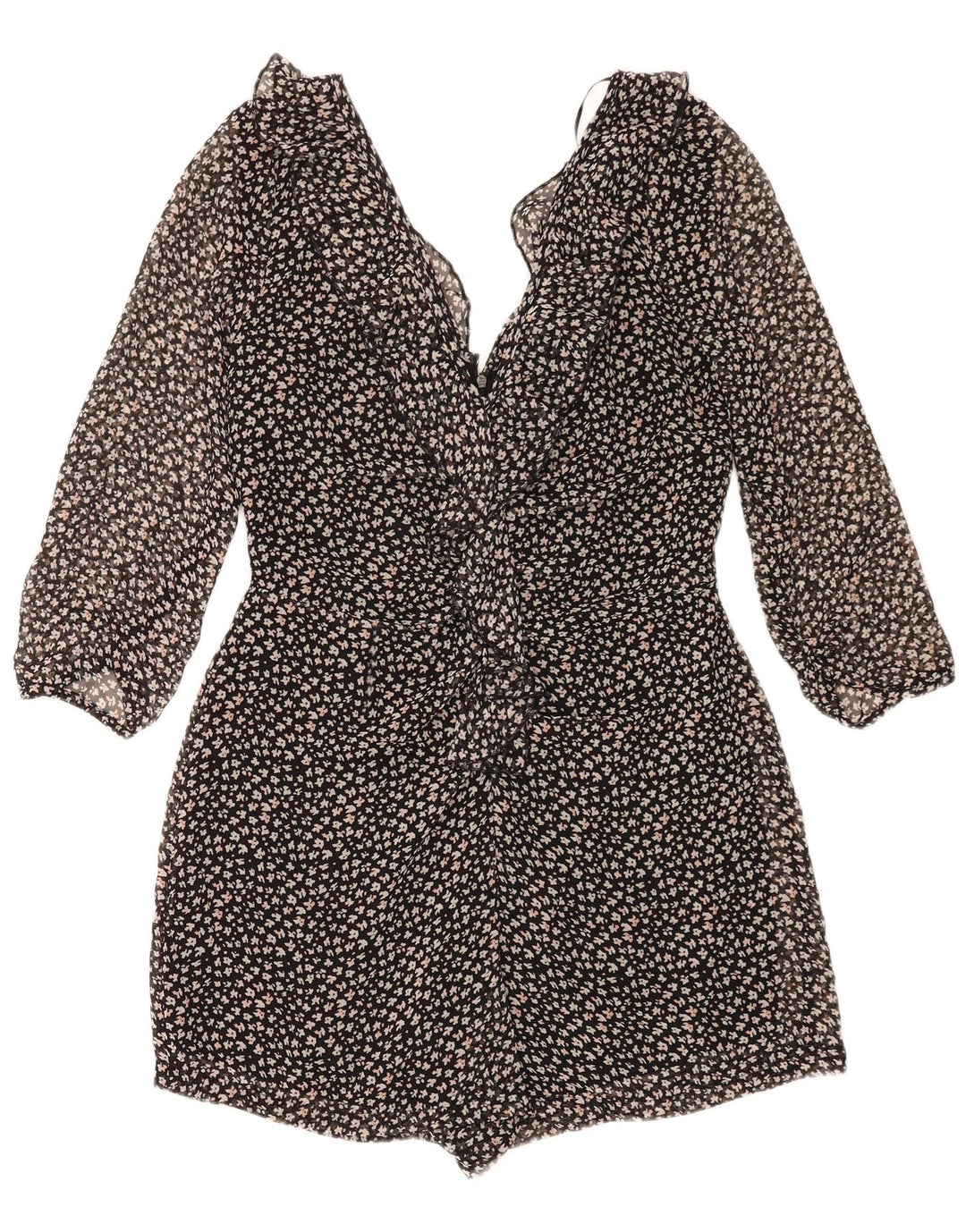 Zara Mono corto de manga 3/4 para mujer UK 44 Grande Poliéster floral negro
