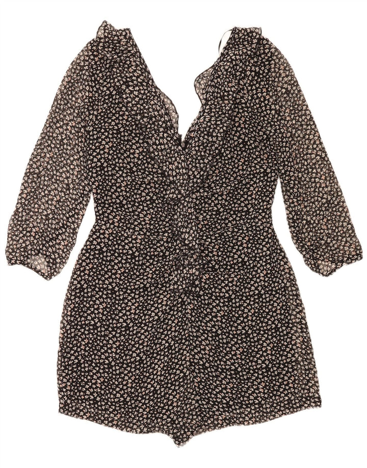 Zara Mono corto de manga 3/4 para mujer UK 44 Grande Poliéster floral negro
