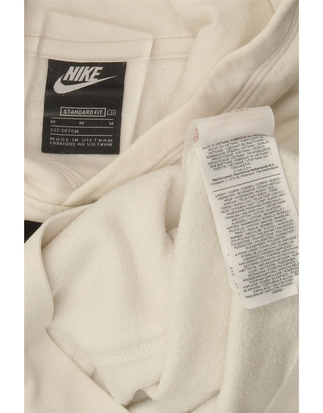 NIKE - Sudadera con capucha para niños, diseño gráfico, ajuste estándar, 10-11 años, talla mediana, color blanco