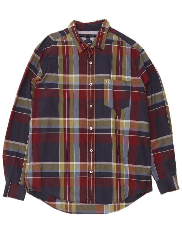 Tommy Hilfiger Camisa de corte clásico para hombre de algodón a cuadros azul marino grande