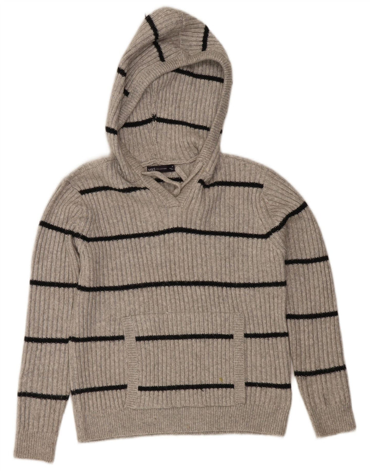 Marks & Spencer - Jersey con capucha para mujer, talla 40, color gris medio a rayas