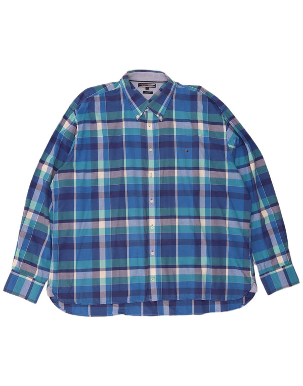 Tommy Hilfiger Camisa de ajuste personalizado para hombre 3XL Algodón a cuadros azules