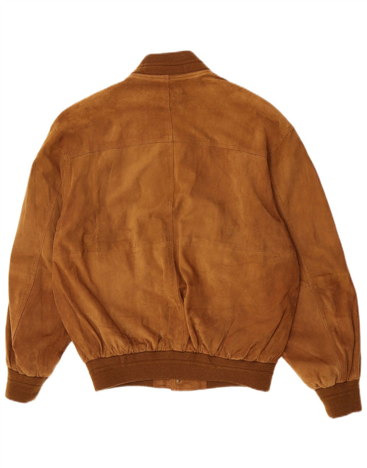 Vintage hombres ante bomber chaqueta IT 48 cuero marrón medio