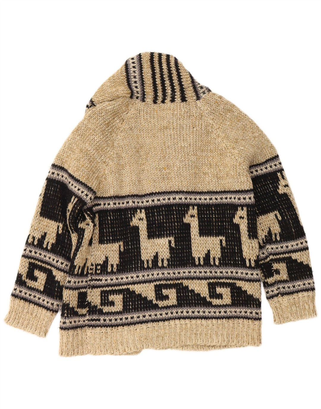 Vintage hombres gráfico abierto cardigan suéter medio beige colorblock